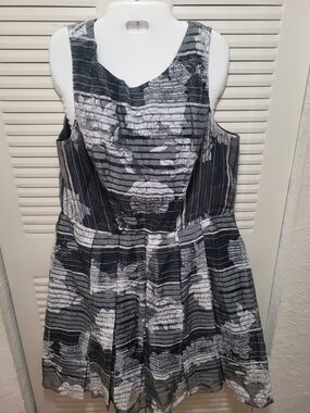 Julian Taylor Black and White Floral Striped Fit & Flare Dress